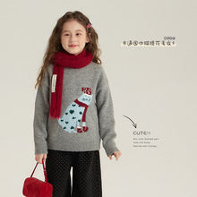 艾摩贝贝女童韩版百搭卡通毛衣2025冬新款中大儿童加厚保暖针织衫