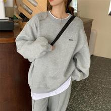 韩版宽松假两件卫衣女冬季年新款加绒加厚中长款秋冬灰色上衣
