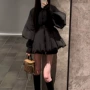 保暖灯笼袖时尚黑色棉服