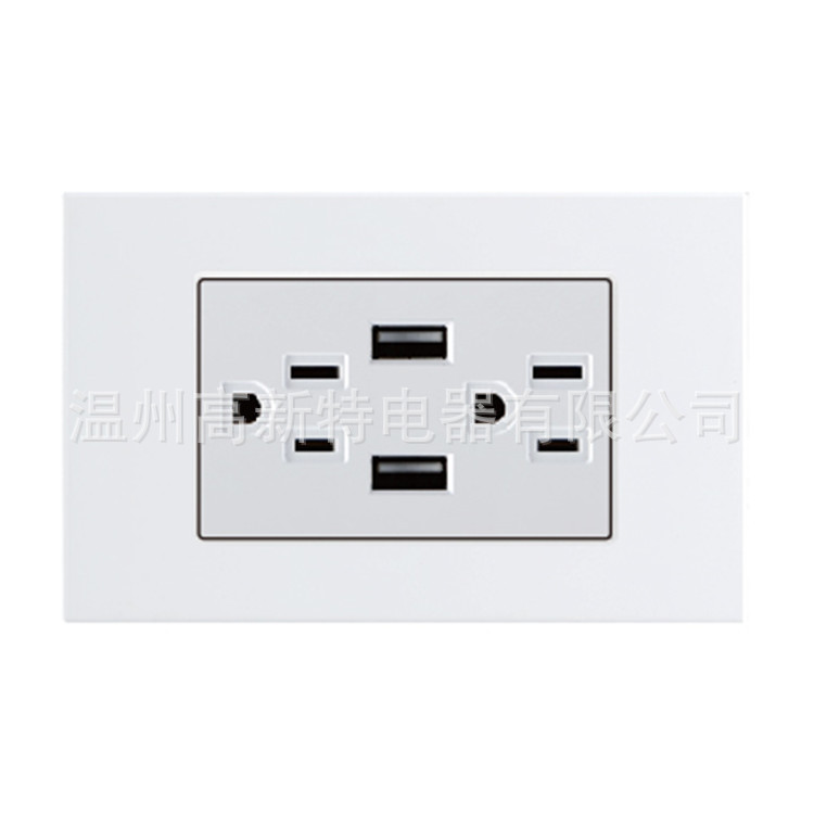 超薄 大功率3.1A USB插座  南美插座118系列开关-VB44RU 美式插座