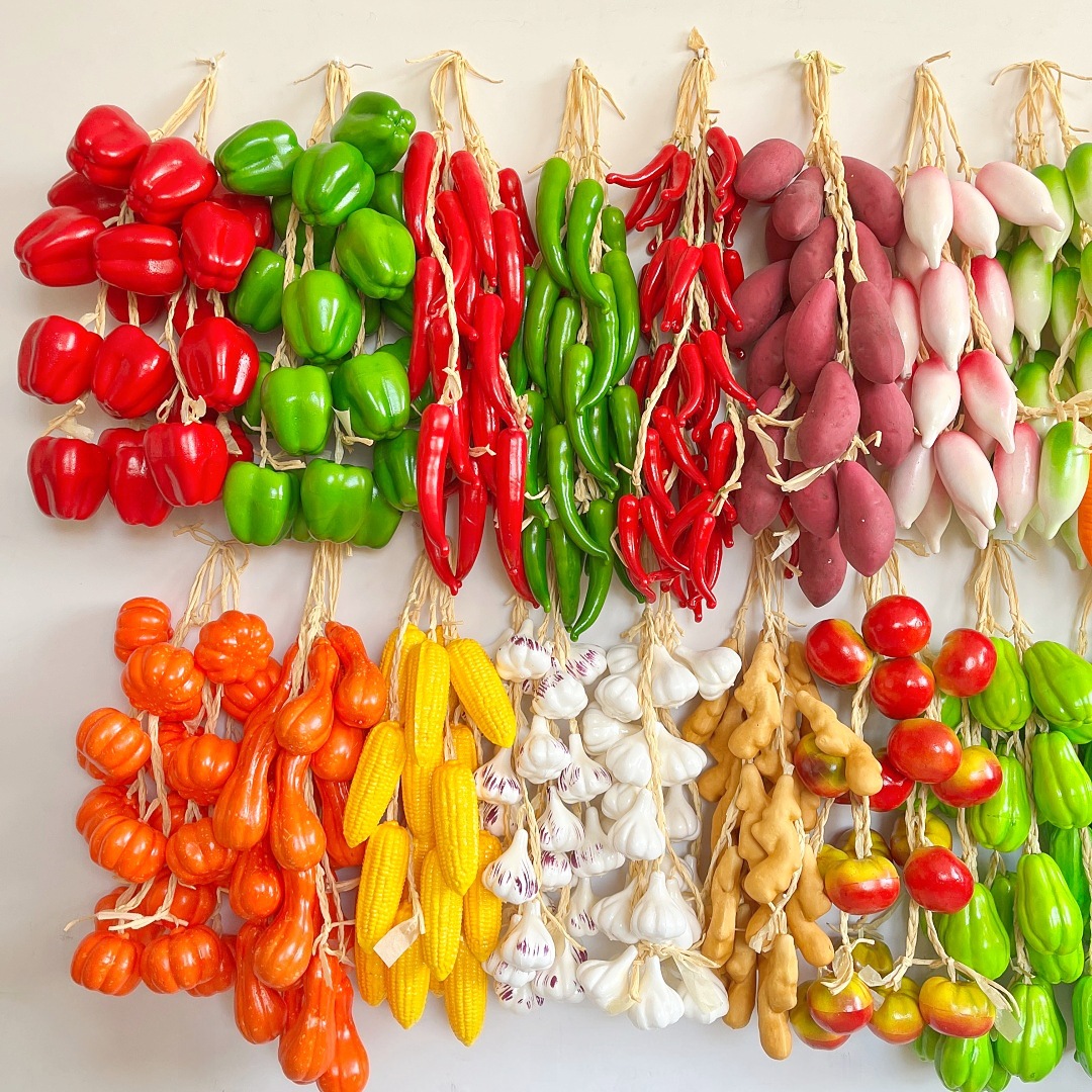 Vegetales artificiales cadena ajo colgante cadena maíz maní patata calabaza pimienta granja decoración fotografía props lote