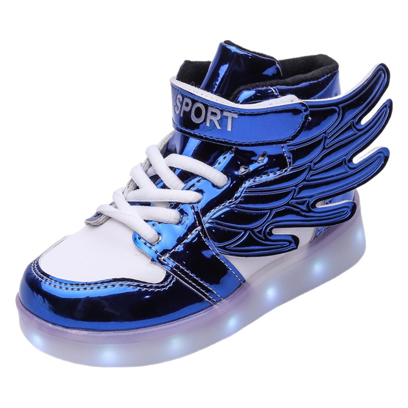 USB recargable colorido zapatos luminosos zapatos de los niños con luces LED parpadeantes alas altas niños y niñas zapatos casuales luminosos