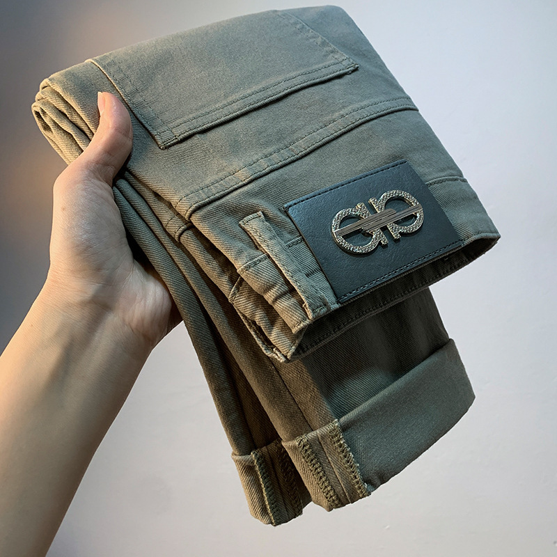 High Luxury Men's Jeans Summer Thin Stretch Tapered Small Straight Leg Trousers Basic Wear Men's Casual Pants