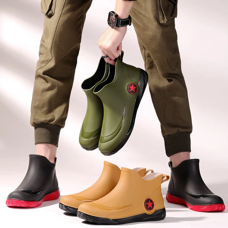 Новые модные короткие дождевые сапоги мужские четыре сезона водяные сапоги низкий уровень нескользящие рыболовные водяные сапоги водонепроницаемые дождевые сапоги завод прямые продажи