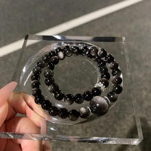 新款天然银曜石天然水晶手串男女款双圈手链活眼银曜手串高级感南