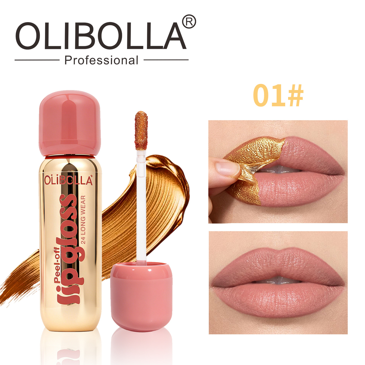 Transfronterizo exclusivo OLIBOLLA matte dorado lápiz de lápiz labial, lápiz labial impermeable, máscara labial dorada de peeling duradero