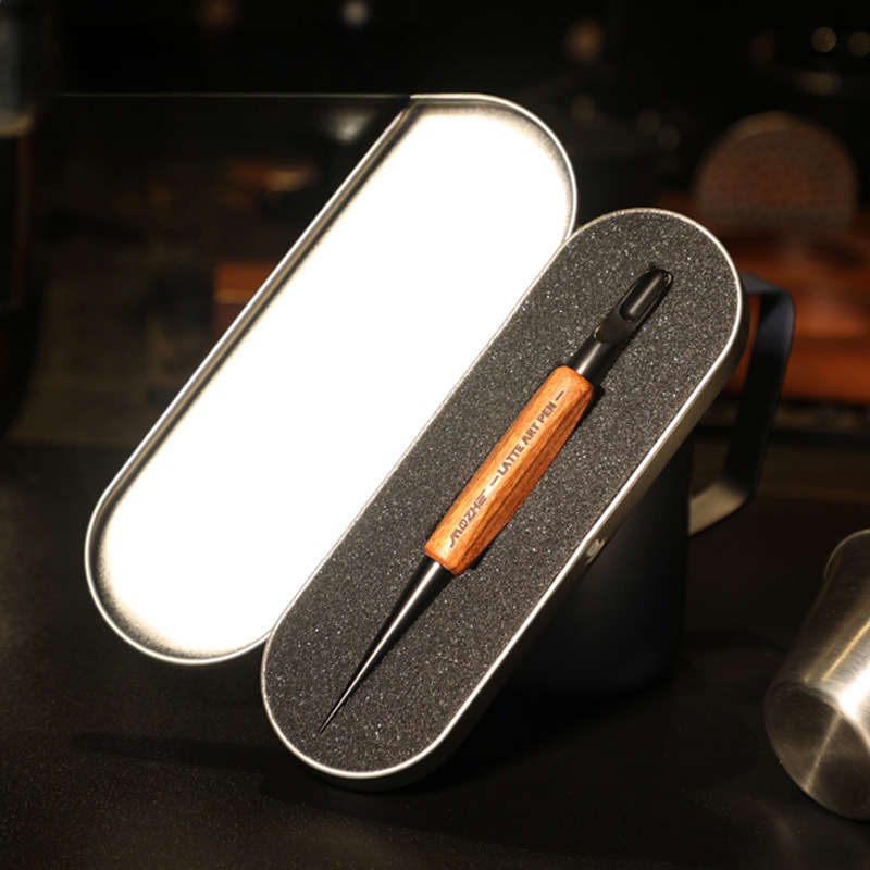 Coffee Latte Art Needle Stainless Steel Titanium-Plated Latte Carving Needle with Wooden Handle Hook Needle Carving Pen Coffee Latte Art Needle Stainless Steel Titanium-Plated Latte Carving Needle with Wooden Handle Hook Needle Carving Pen