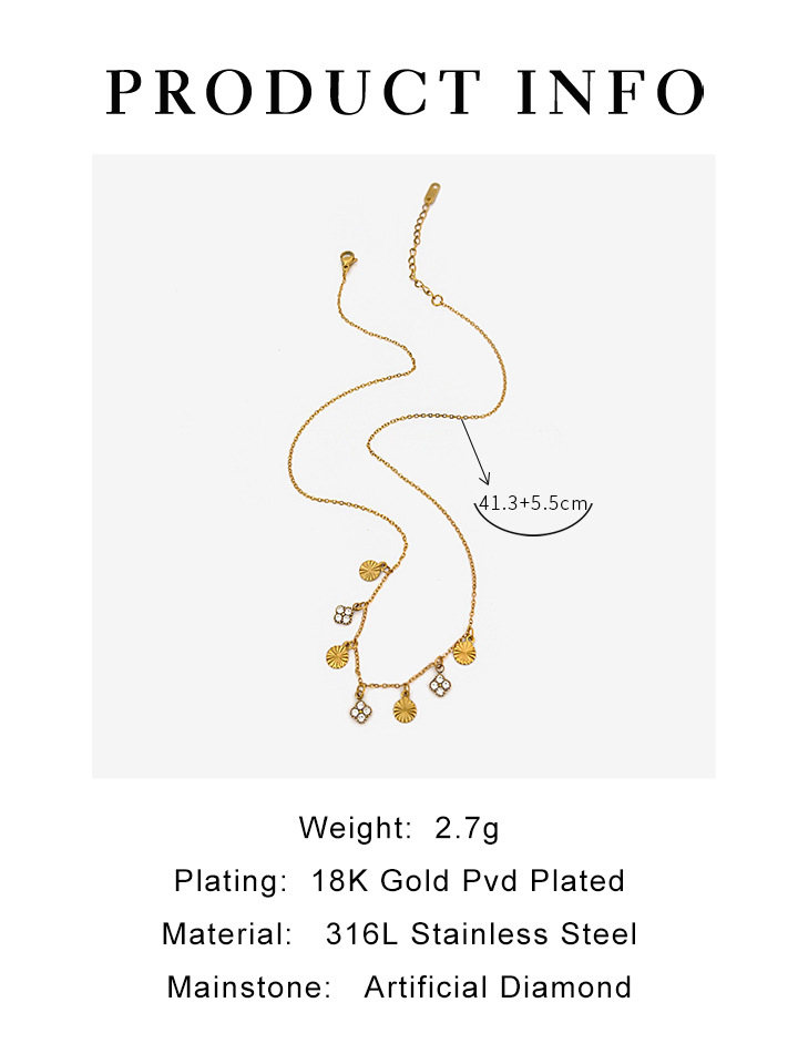 5g Weight 316L Stainless Steel Pendant Material 316L Stainless Steel Rhinestone Zircon Flower Waterproof Non Tarnish Surgical Steel Cute Pendant Necklace For Women's