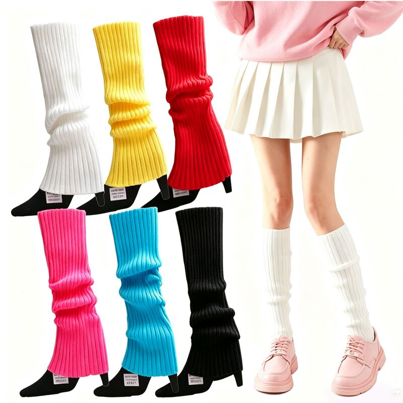 Autumn and Winter Colorful Fluorescent Knitted Wool Leg Warmers for Women, Halloween Costume Leg Warmers, Party Thick Leg Warmers