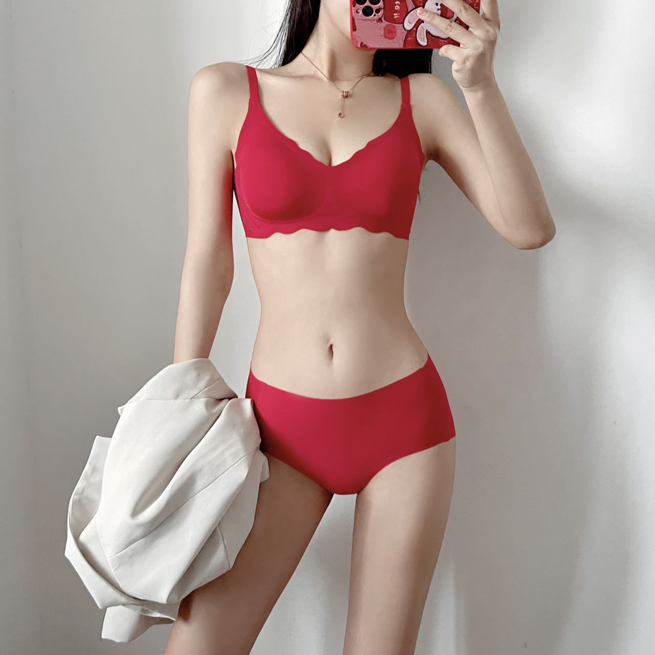 水晶bra本命年红色女士无痕小胸聚拢调整型内衣内裤套装胸罩礼盒