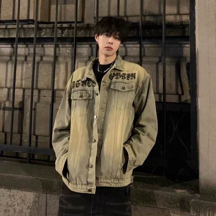 American Retro Old Washed Loose Denim Jacket Men's 2024 Autumn New Fashion Brand Street Motorcycle Jacket Men