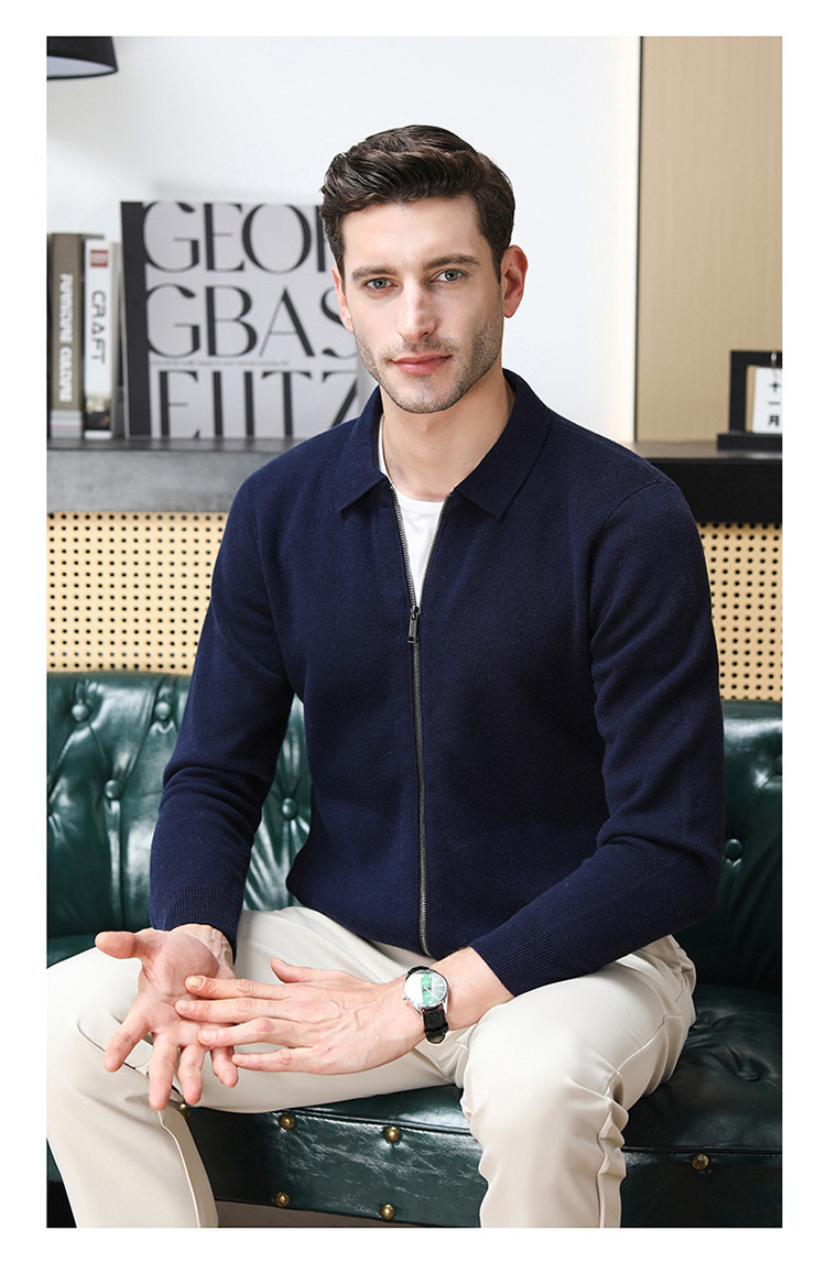 Otoño y invierno de hombre engrosado cardigan de punto suelto simple con solapa de moda de hombre abrigo casual suéter