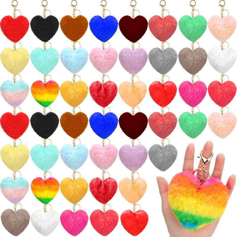 New Multi-Color Keychain with Faux Fur Ball, Fluffy Ball Accessory for Car and Women's Bag Decoration
