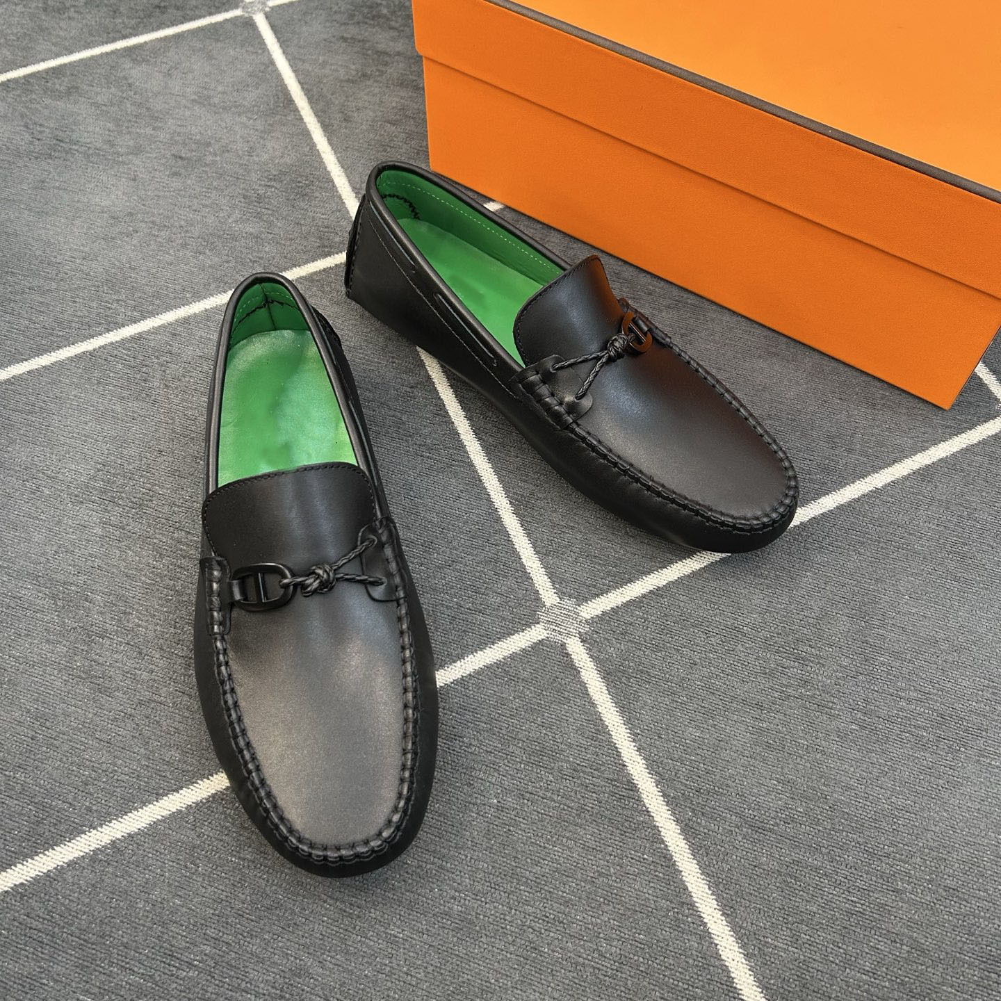 Donkey European-style luxury genuine leather loafers for men, slip-on casual business driving shoes, black