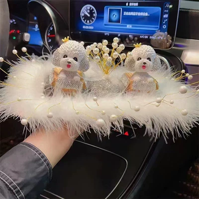 Women's high-end car decoration center console Diamond-embedded shaking head teddy dog decoration aromatherapy starry car decoration