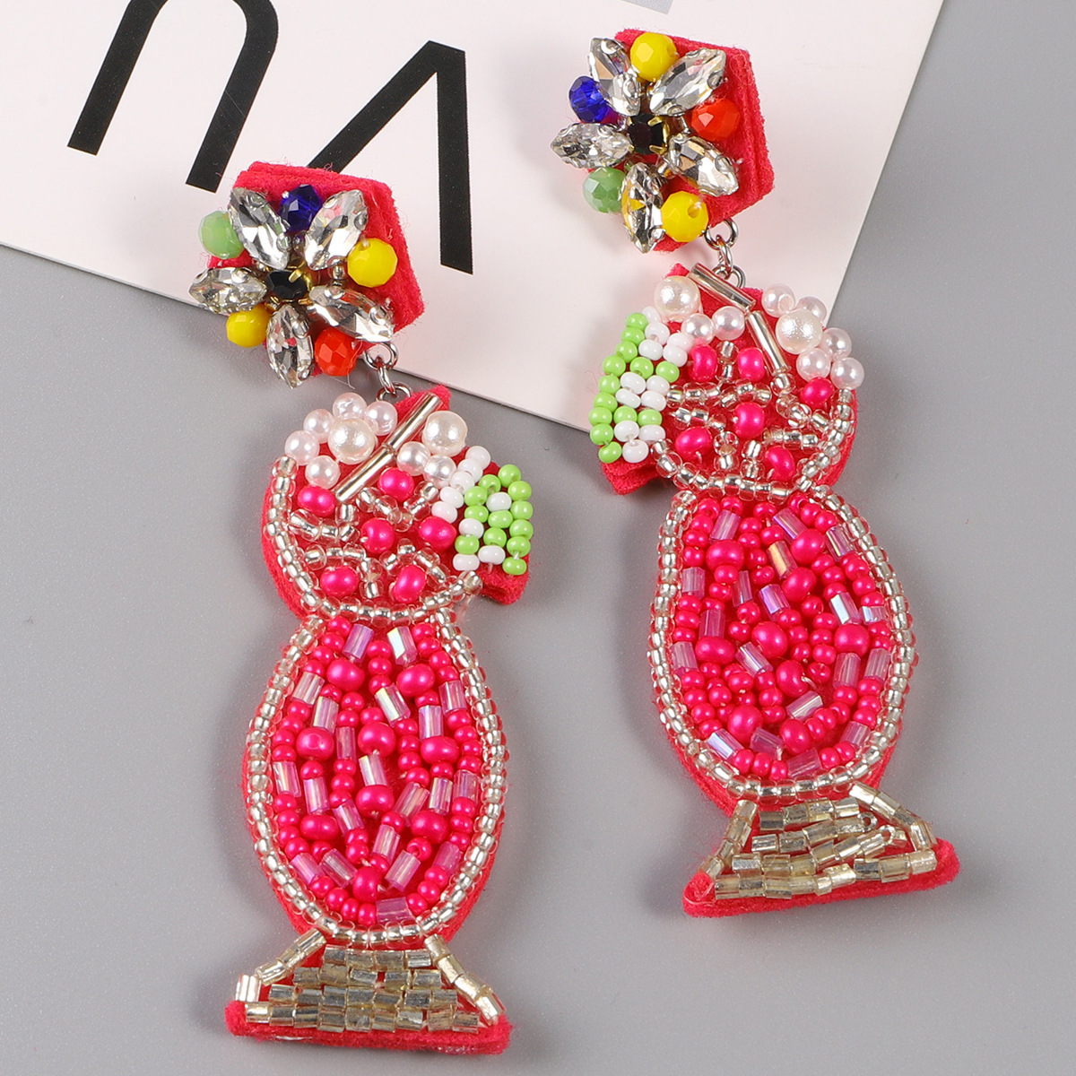 Fashion Wine Glass Resin Beaded Rhinestones Drop Earrings display picture 2