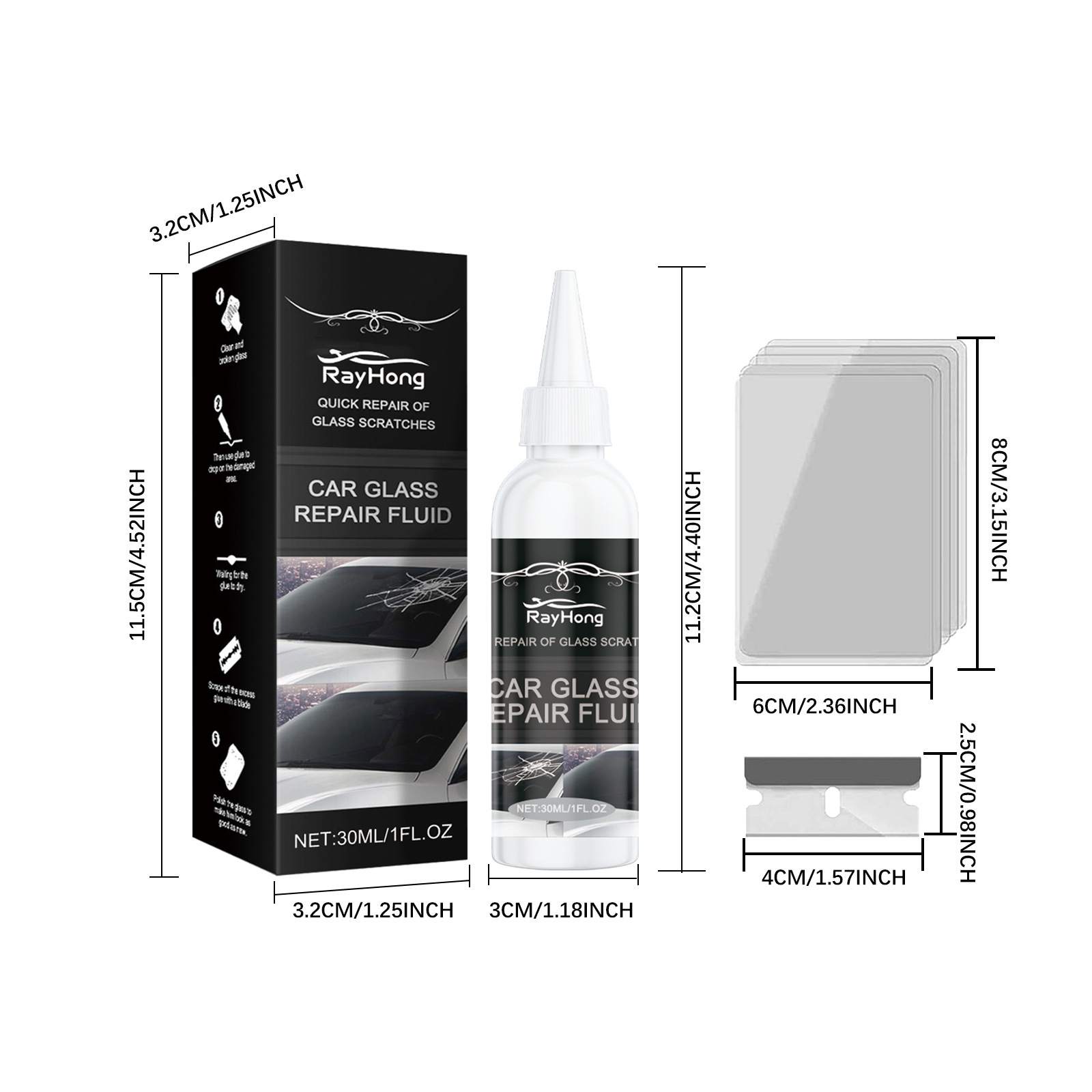 Rayhong Car Glass Repair Glue Glass Nano Repair Liquid Quick Repair Crack Glass Repair Glue