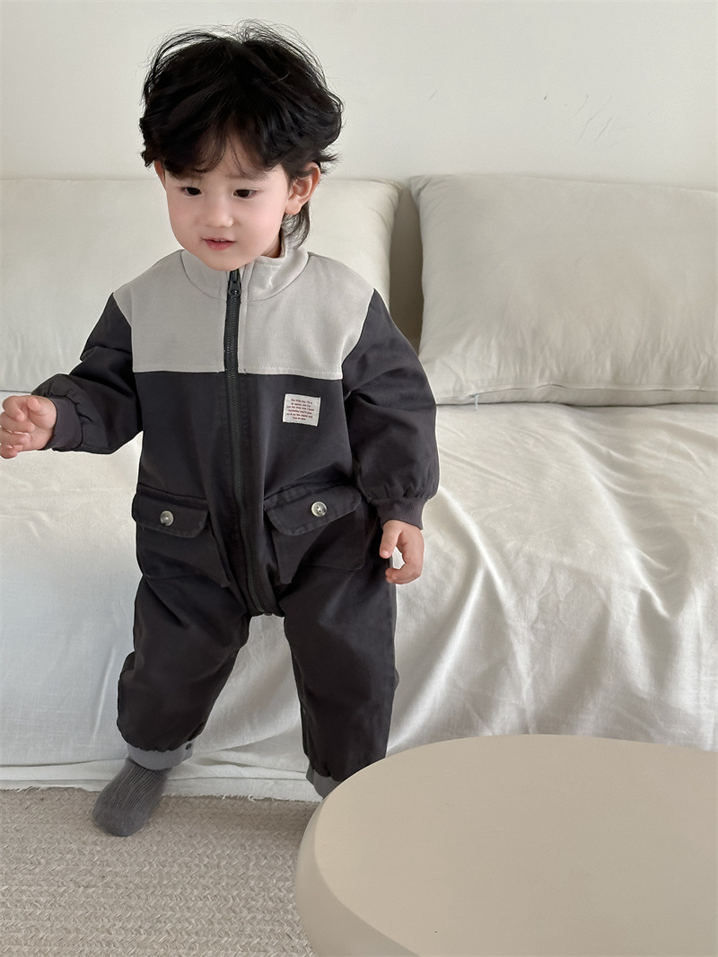 Baby outwear otoño 2024 ropa de otoño nuevo producto de ropa infantil coreana color combinado bata bata