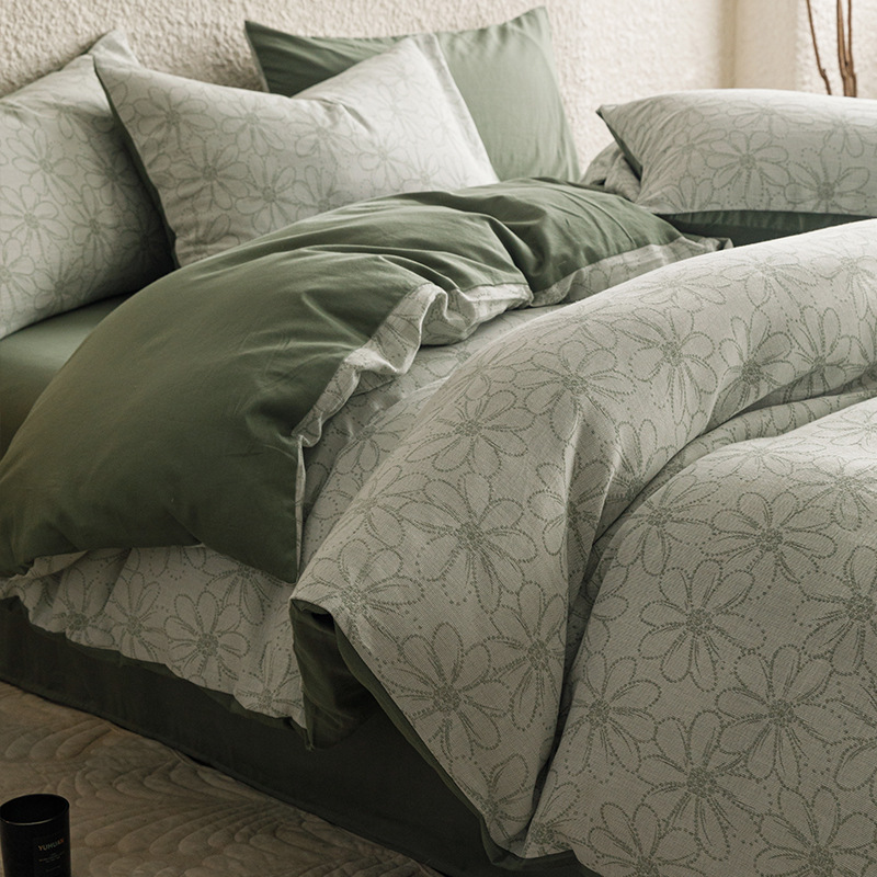 Summer Clase A Algodón lavado de algodón Juego de cuatro piezas Algodón puro Sensación simple de alta gama Funda de edredón Juego de tres piezas de ropa de cama