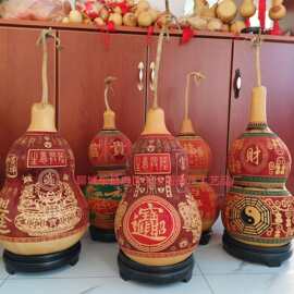 厂家批发大葫芦旋转雕刻烙画中号葫芦摆件花开富贵百福图葫芦工艺