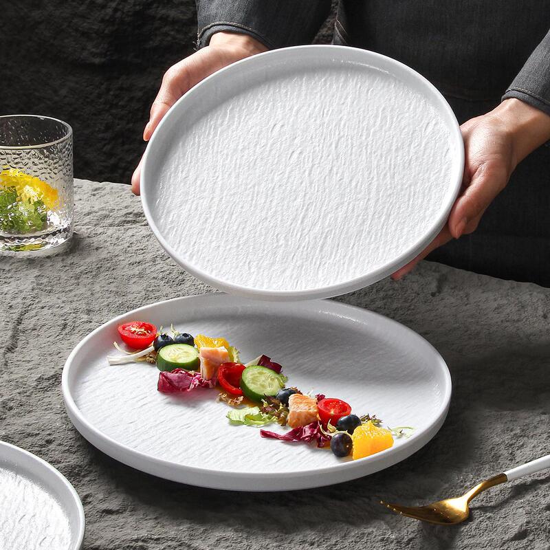 Melamine Plates for Commercial Use in Hotels, Imitation Porcelain with Rock Texture, Western-Style Plates for Salads and Steaks, Creative Round Plate Tableware Set Melamine Plates for Commercial Use in Hotels, Imitation Porcelain with Rock Texture, Western-Style Plates for Salads and Steaks, Creative Round Plate Tableware Set