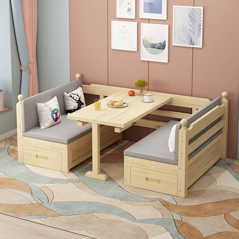Sofá cama de madera maciza, sala de estar de doble uso, apartamento pequeño, combinación multifuncional plegable, hogar con almacenamiento de escritorio