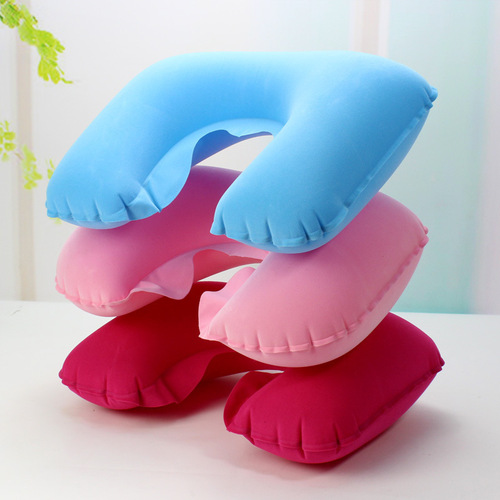 Inflatable pillow U-shaped U-shaped pillow outdoor travel tourism three treasures PVC flocking camping plane pillow 