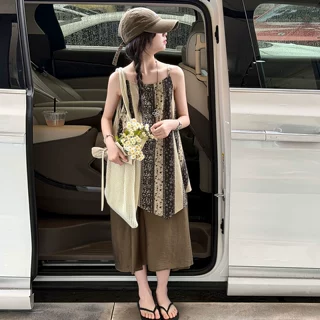 夏季女童无袖吊带连衣裙童装儿童女孩复古不规则拼接连衣裙韩系潮