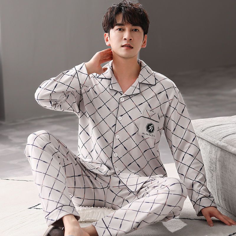 Cardigan pijamas de los hombres 100% algodón primavera y otoño se pueden usar fuera traje de manga larga invierno papá joven y de mediana edad ropa para el hogar