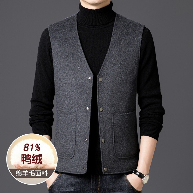 Men's Warm Wool Vest 2025 New Business Casual Middle-Aged Dad Cold-Proof down Vest