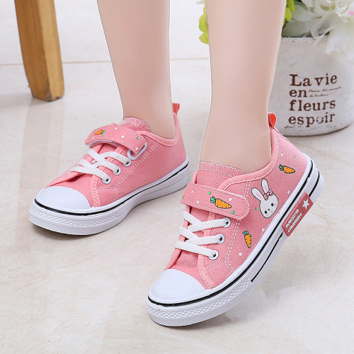 New baby low-top sneakers, solid soft-soled breathable canvas shoes, spring and summer cute cartoon student shoes for boys and girls