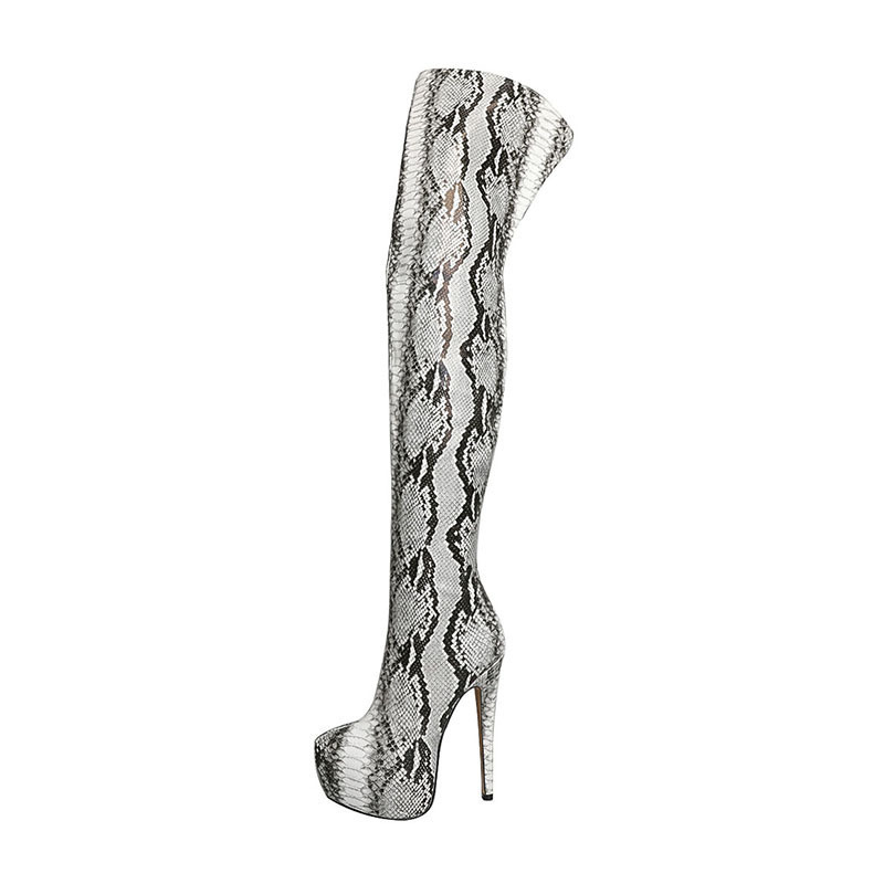 European and American Foreign Trade Python-Patterned High-Heeled Over-The-Knee Boots with Waterproof Platform, Size 47, for Runway Shows and Fashion Performances, Women's Thigh-High Boots European and American Foreign Trade Python-Patterned High-Heeled Over-The-Knee Boots with Waterproof Platform, Size 47, for Runway Shows and Fashion Performances, Women's Thigh-High Boots