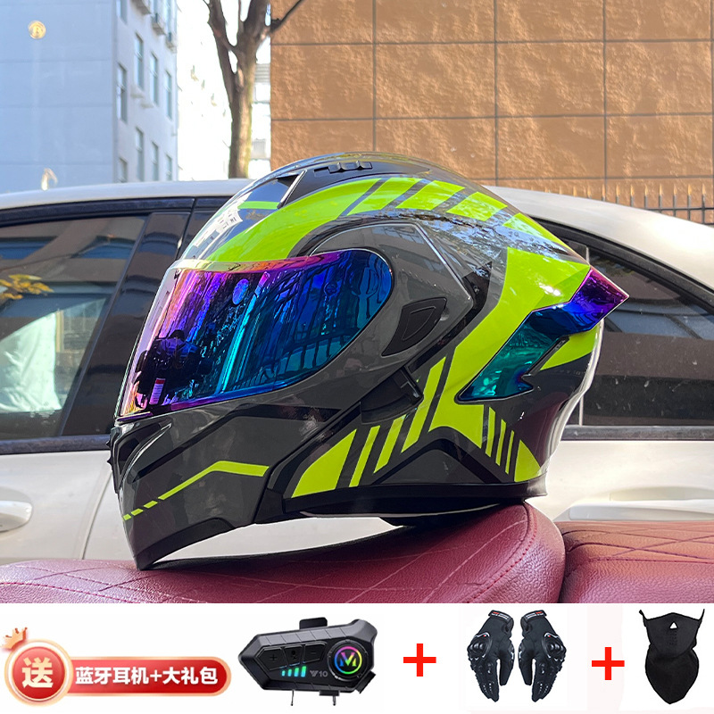Casco de exposición Orz para hombres y mujeres invierno Doble espejo coche eléctrico semi-Casco completo cola de color coche deportivo ranura Bluetooth cuatro estaciones casco