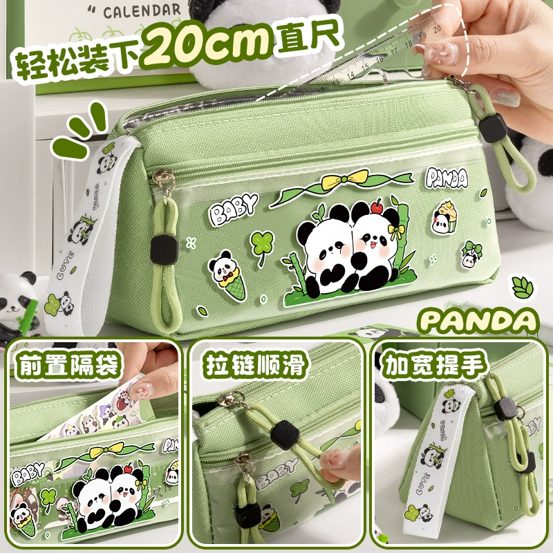 Cartoon cute capacious triangular universal pencil case for students, panda, primary and secondary school
