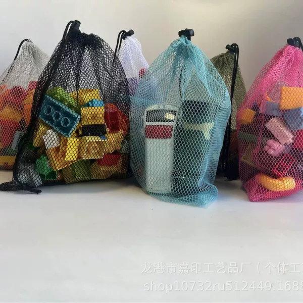 Manufacturer's Ready-Made Multi-Color Drawstring Mesh Flap Pocket Pants Sports Equipment Storage Bag Building Block Toy Storage Mesh Bag