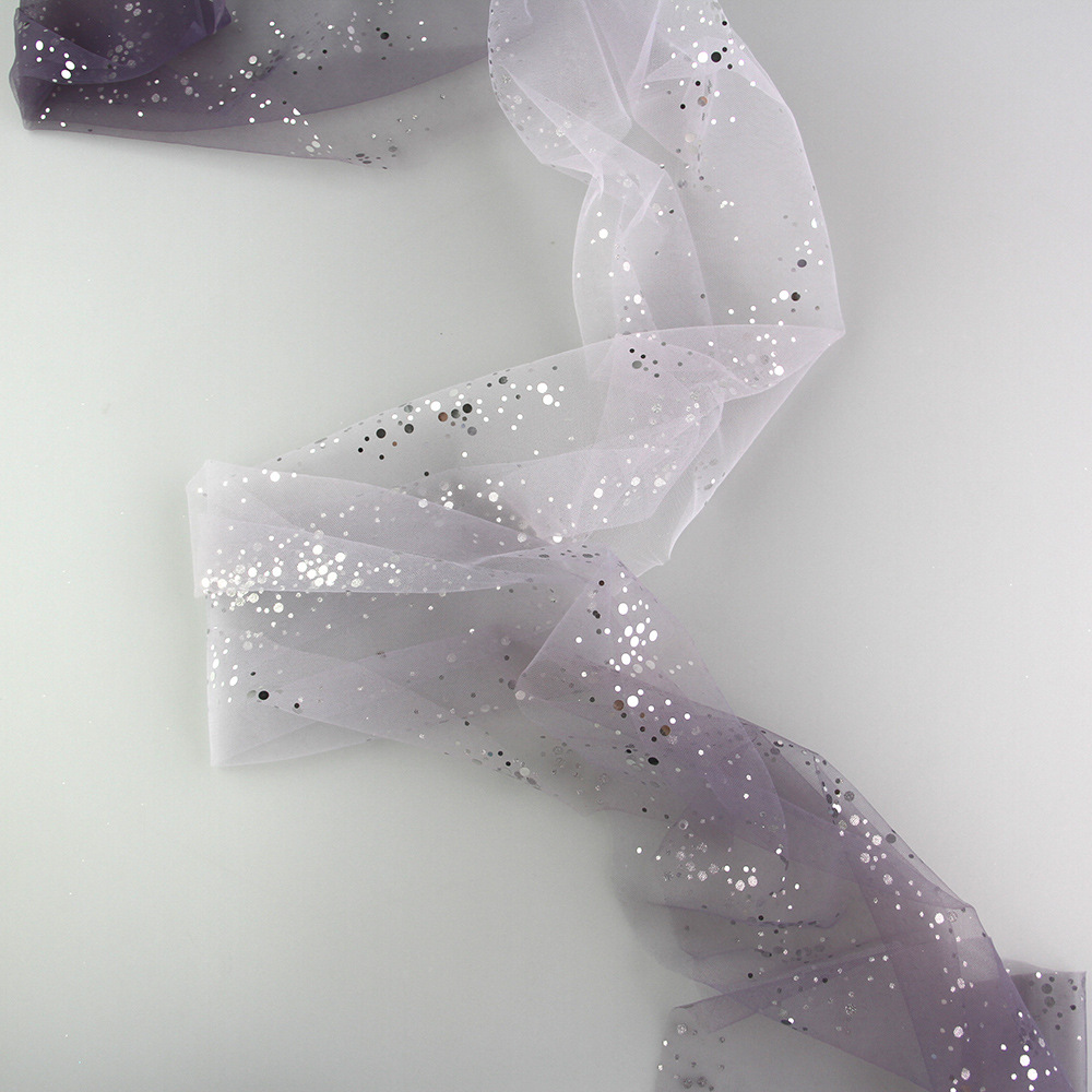 现货婚纱网纱锦纶美国网银色大小亮片晚礼服网纱裙面料网纱布
