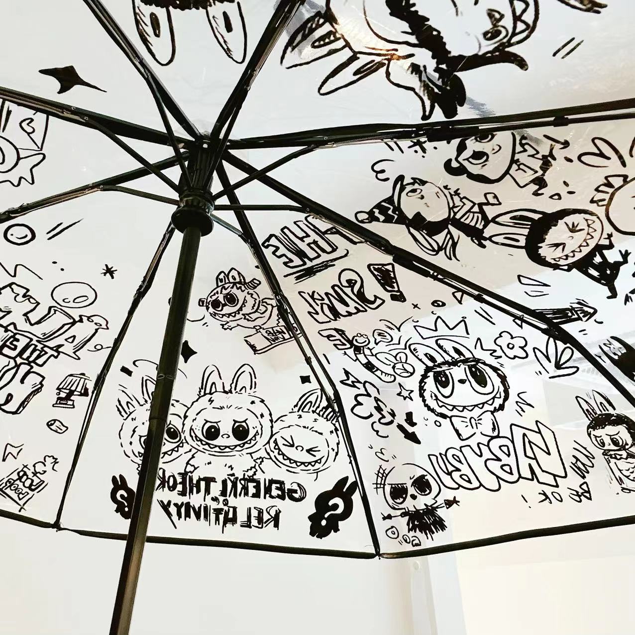 Cartoon Character, Letter Pattern All Seasons Season Cute Style Transparent Color Cute Cartoon Character Letter PVC Iron Umbrella Rain Gear