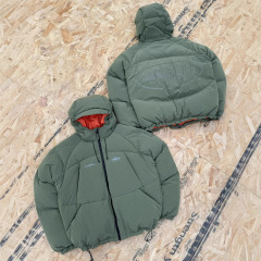 欧美跨境2025冬季新款手塞棉棉服男连帽棉衣保暖厚棉服外套军绿色