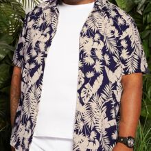 DH041--欧美男装跨境外贸休闲夏威夷风翻领印花大码短袖衬衫