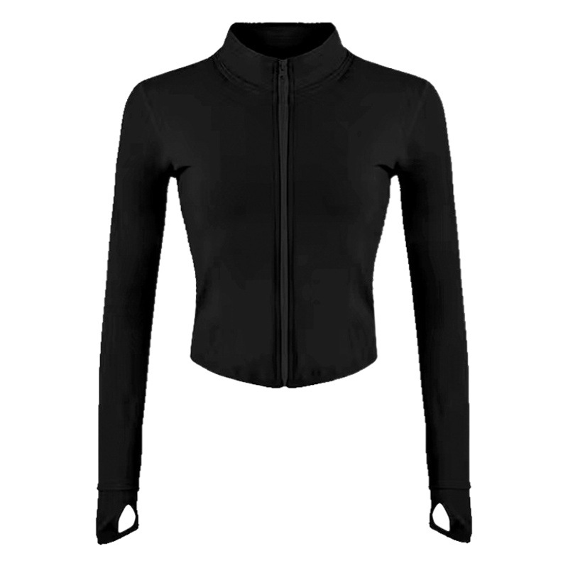 Stand Collar Sports Outwear Women's Tight-Fitting White Fitness Top Running Long-Sleeved Quick-Drying Slimming Look Zipper Yoga Wear