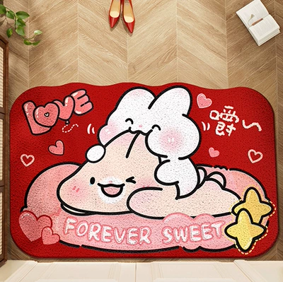 Avtomobil döşəmə paspasları — Housewarming Entrance Door Mat Cartoon - bunny-jenga-4060cm-silk-circle