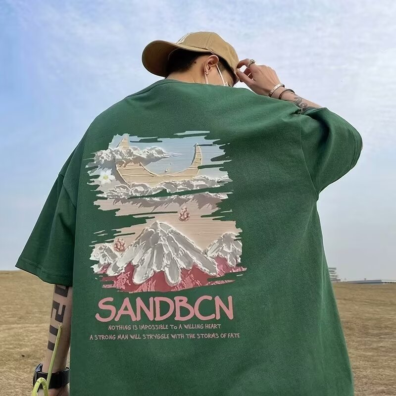 夏の新作半袖ルーズTシャツメンズトレンディカジュアル半袖トレンドTシャツボトリングシャツ五分袖トップ|undefined