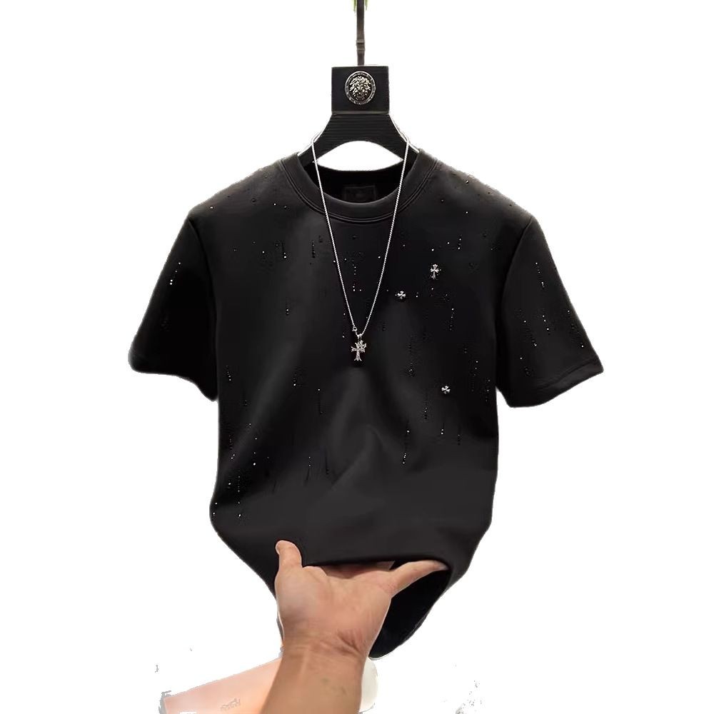 Primavera 2025 T-shirt da uomo di lusso a maniche corte, girocollo, con meteorite e strass, personalizzata in poliestere di alta qualità_voghion.com