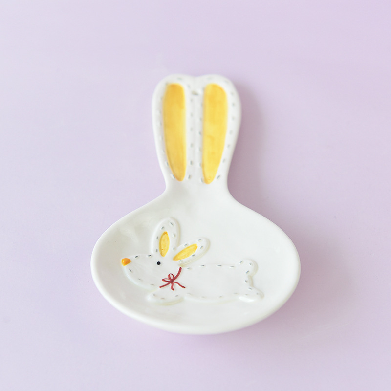 Soporte creativo para cucharas con forma de oreja de conejo, soporte de cerámica para cucharas, utensilio de cocina, soporte para palillos, plato pequeño, bandeja para postres