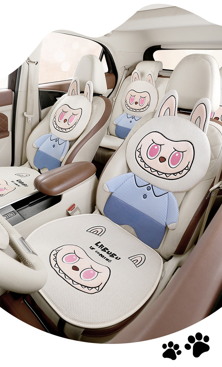 25 Years New Labubu Linen Car Seat Cushion, Universal Multi-Piece Set for All Seasons, Cartoon Cute Cushion Wholesale Dropshipping