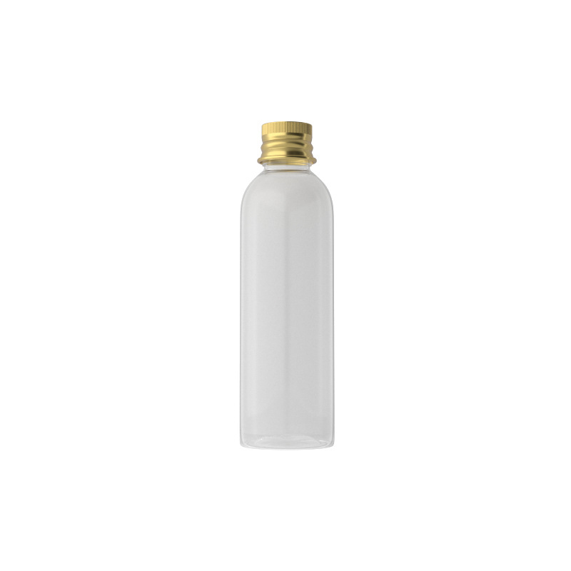 Langwei 120ml hombro redondo botella de cubierta de aluminio dorado botella de plástico cosmético sub-embalaje botella de rocío puro botella de cubierta de aluminio para mascotas