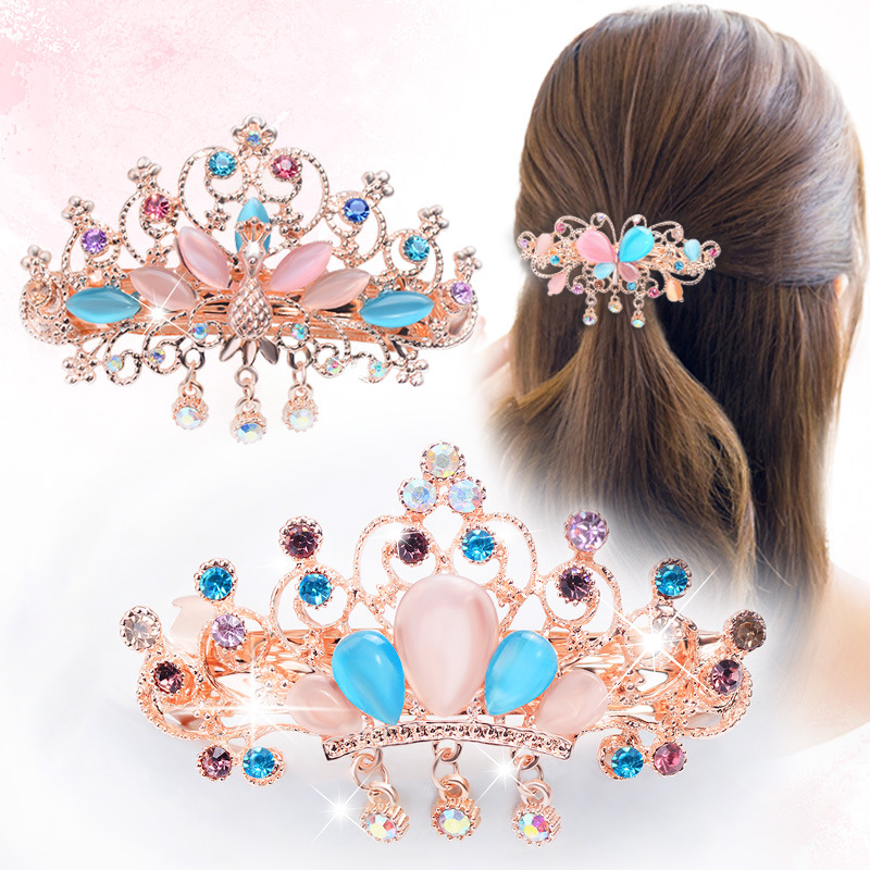 New Metal Bell Pendant Hairpin Clip Female Rhinestone Top Clip Hairpin Clip Butterfly Flower Diamond Hair Accessories
