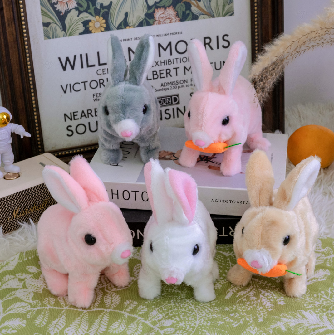 Cross-Border Realistic Electric Plush Bunny That Can Walk, Make Sounds, and Move Its Ears, Cute Pet Toy Rabbit Doll Ornament