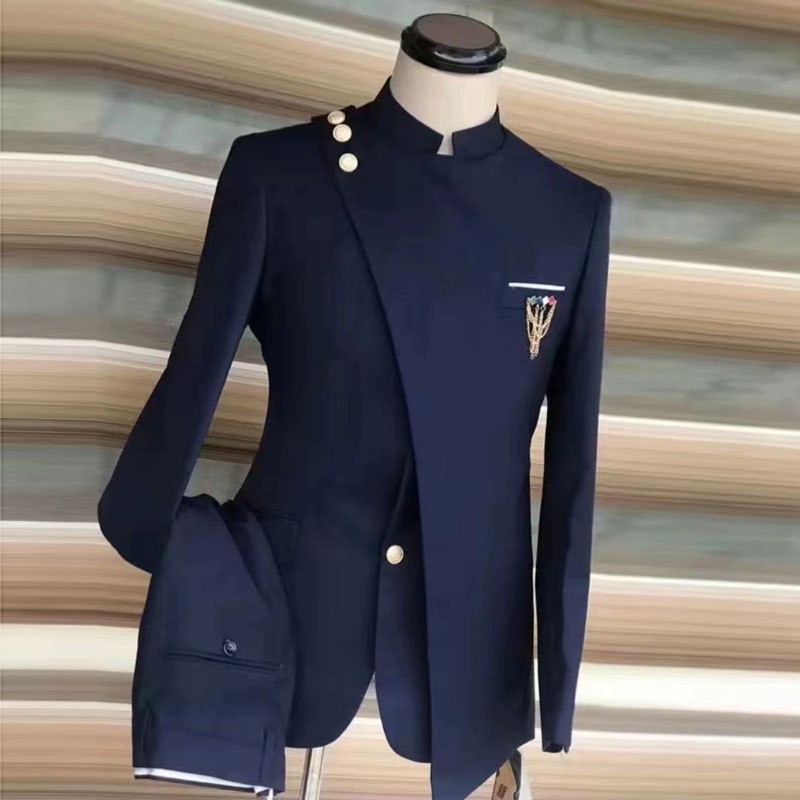 Comercio exterior europeo y americano Amazon engordado y grande hombre cuello de dos piezas vestido de banquete de negocios 2025