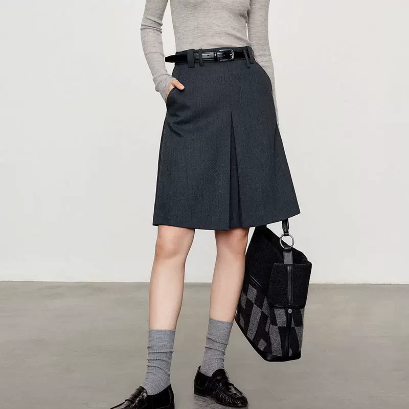 现货FAI纺毛 哔叽斜纹知识分子西装半裙 设计感小众时尚百搭半身